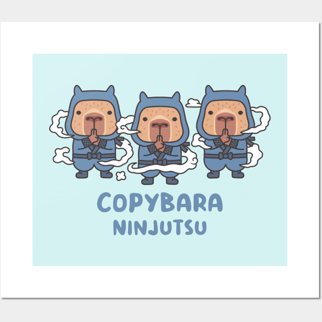 Cute Capybaras Ninja Copybara Ninjutsu Wall Art by rustydoodle